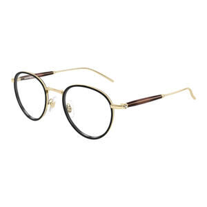 Montblanc MB0442O 002 Gold Round Optical Eyeglasses Black Rim Havana Temples